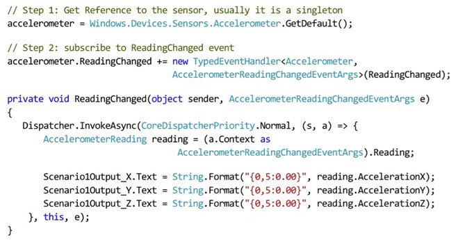 Windows 8 Accelerometer sample code