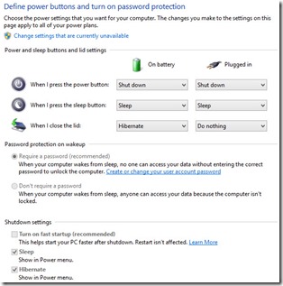 Windows 8 power buttons option
